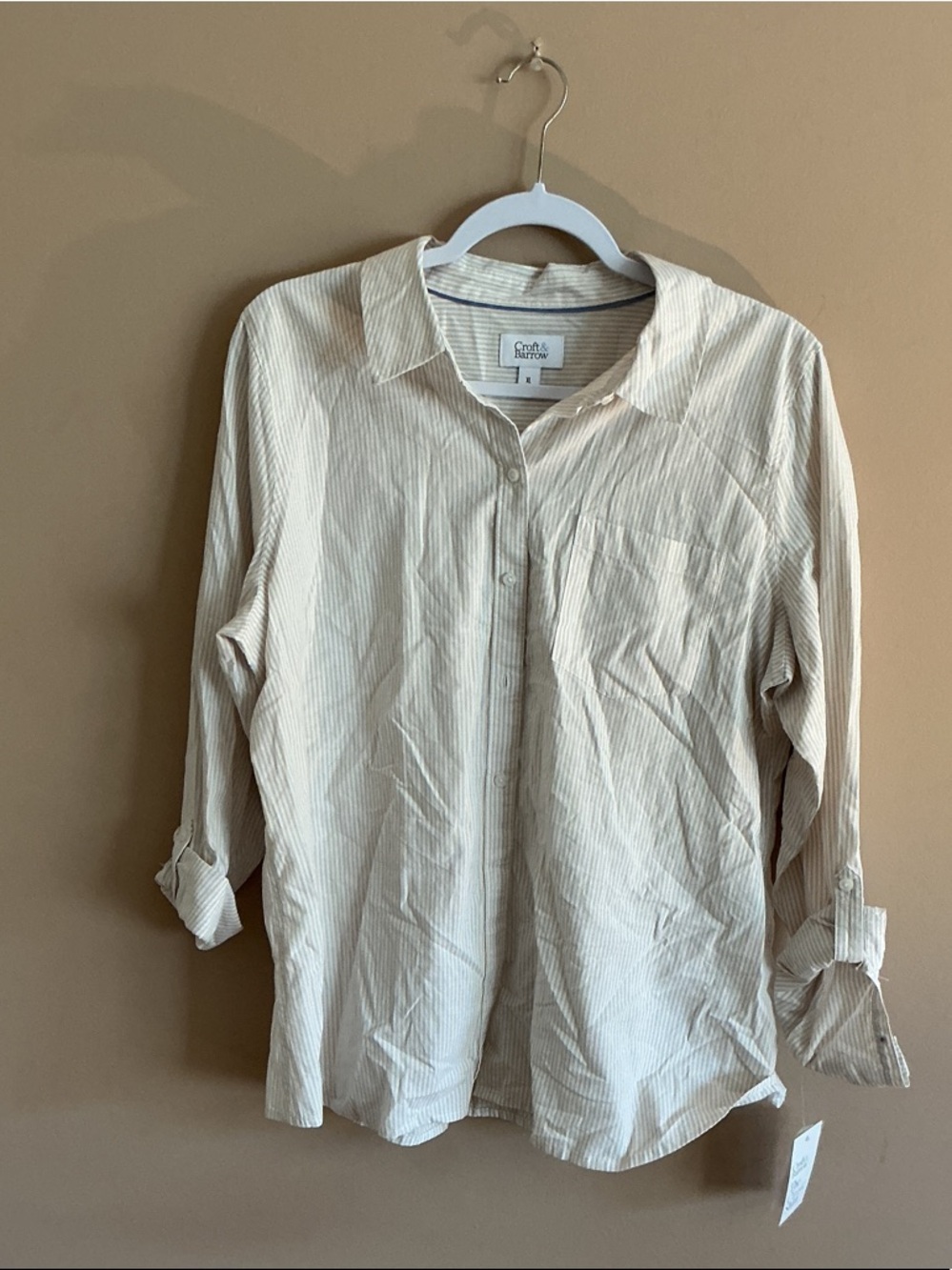 croft & barrow Men's Light Cream Pinstripe Button-Down Shirt